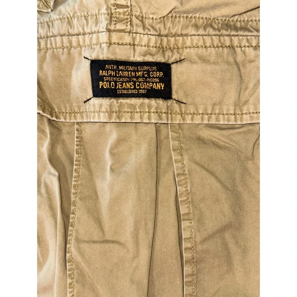 Ralph Lauren Polo Jeans Co. Beige Military Surplus Cargo Shorts Size 34 Vintage‎